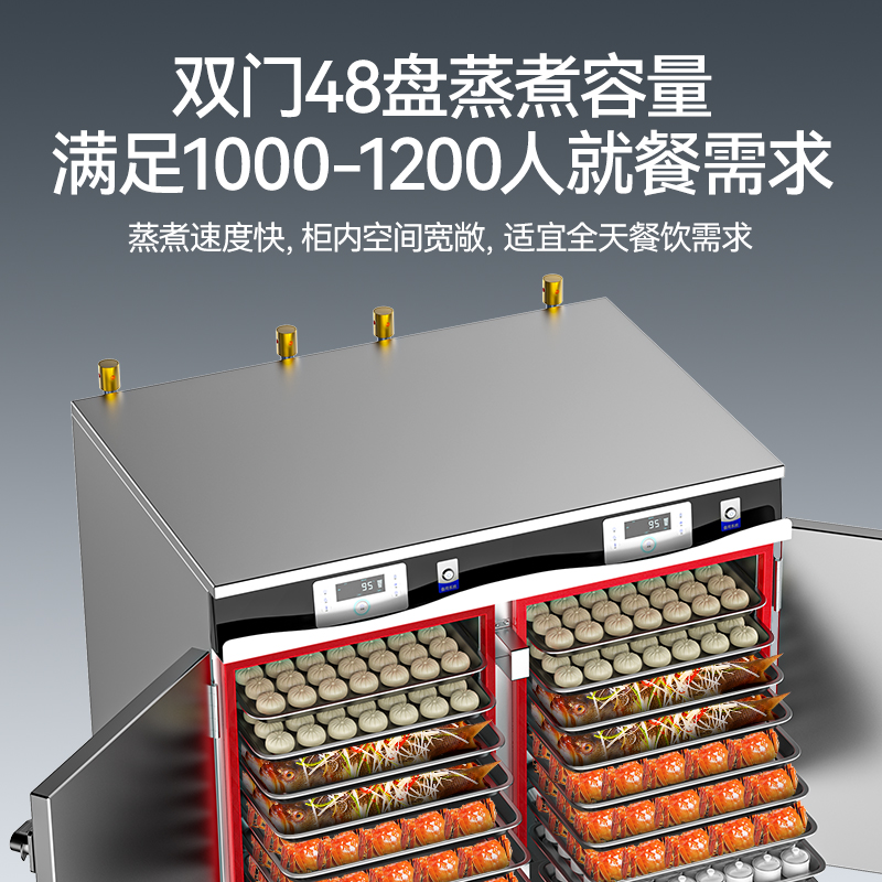 麥大廚商用蒸柜48盤變頻款雙門電熱蒸箱蒸飯車全自動(dòng)蒸飯柜