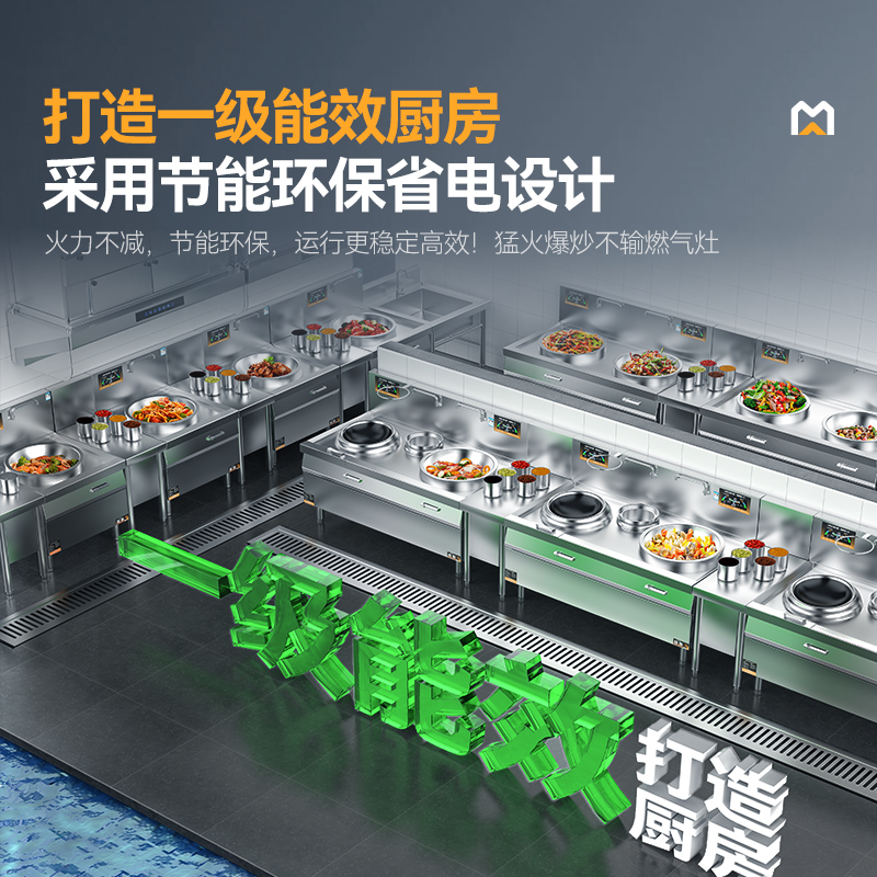 麥大廚金麥款201材質電磁雙頭雙尾小炒爐16kw
